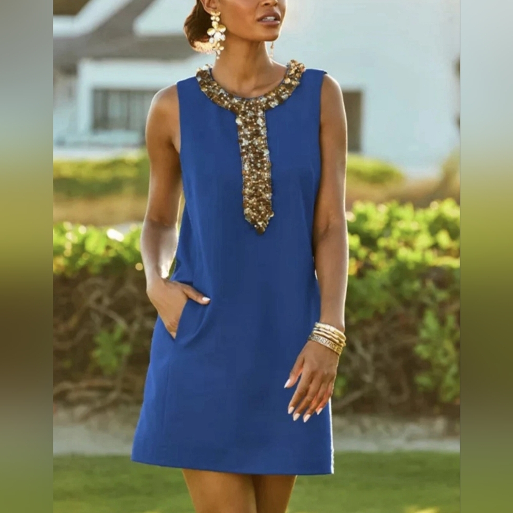 Lilly Pulitzer Blue Dress with Gold Accents